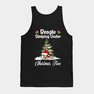 Beagle Sleeping Under Christmas Tree Funny Xmas Dog Lover Tank Top